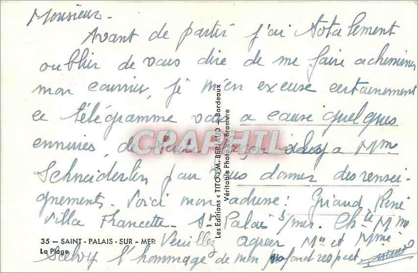 CPM Saint Palais sur Mer La Plage  — Verso
