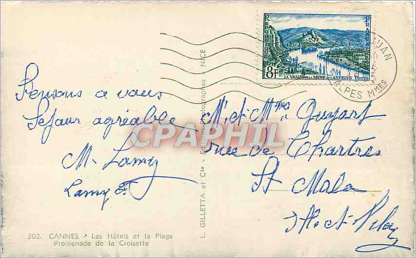 CPM Cannes Les Hotels et la Plage Promenade de la Croisette  — Rückseite