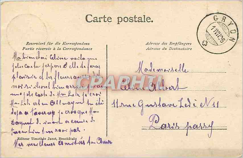 CPA Souvenir de la Suisse Gryon et les Diablerets  — Rückseite