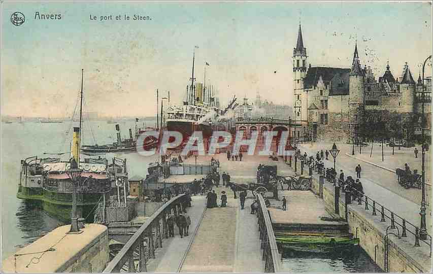 CPA Anvers Le port et le Steen Bateau