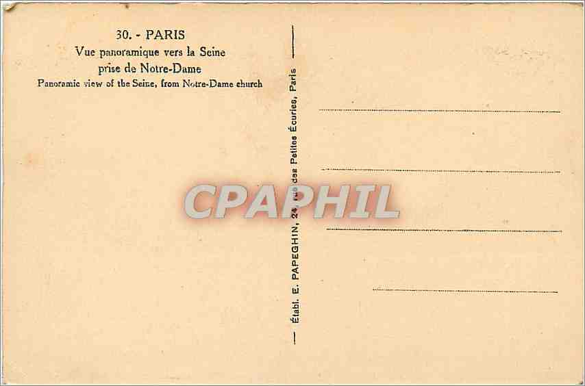 CPA Paris Vue panoramique vers la Seine prise de Notre Dame  — Rückseite