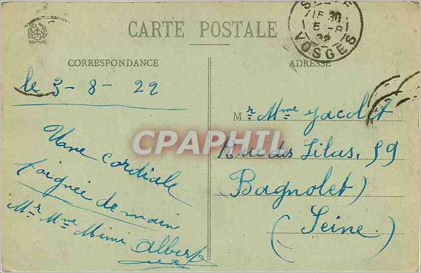 CPA Saint Die Vosges Aux roches St Martin Sommet de la Cote St Martin — Rückseite