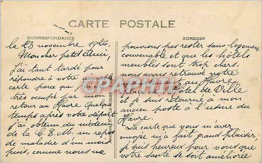 CPA Le Havre L'Hotel de Ville  — Verso