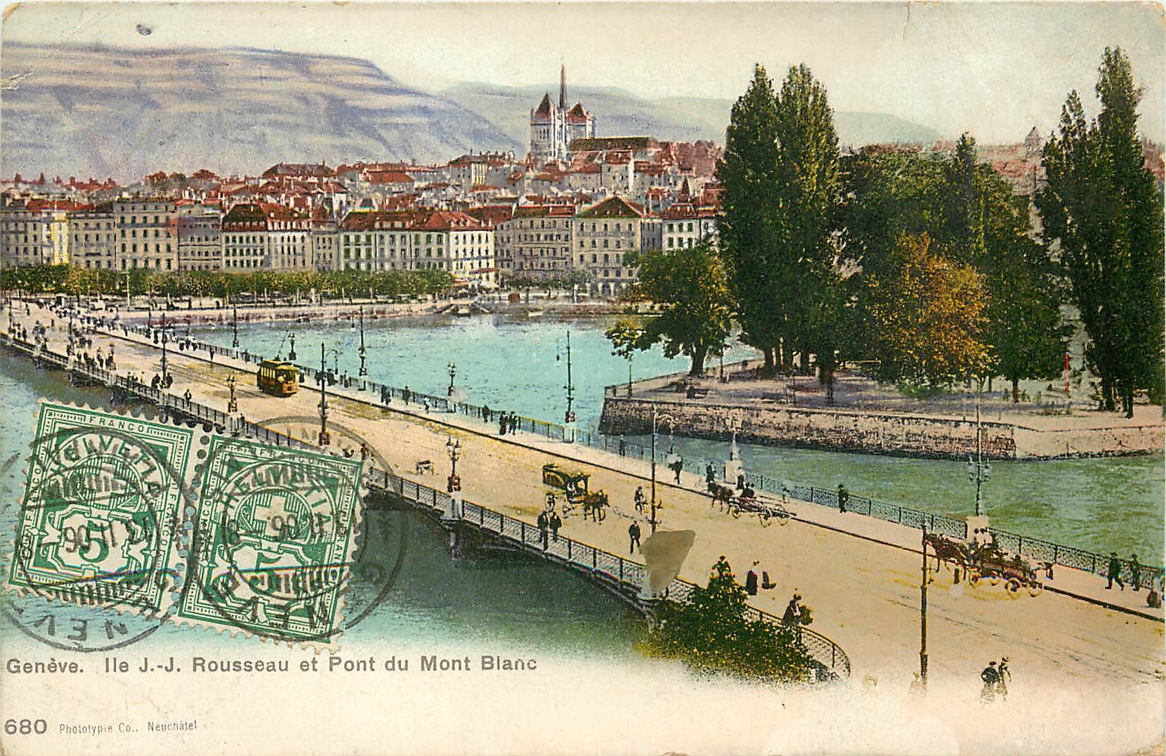 CPA Geneve Ile JJ Rousseau et Pont du Mont Blanc 