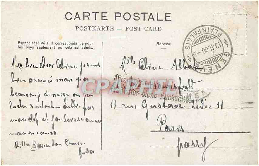 CPA Geneve Ile JJ Rousseau et Pont du Mont Blanc  — Verso