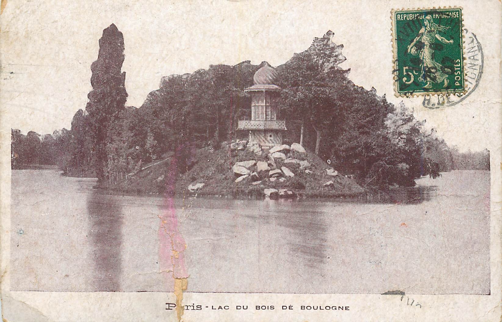 Paris - Lac du Bois de Boulogne — vue du lac avec pagode et rochers — éditeur non visible