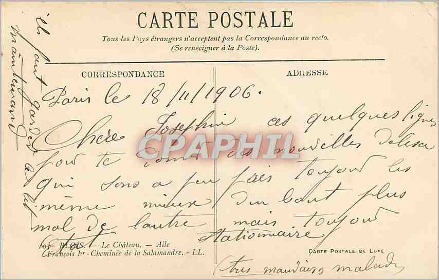Cheminée de la Salamandre — Château de Aile — Carte Postale de Luxe — Rückseite