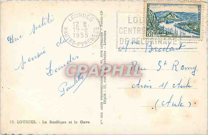 CPA Lourdes La Basilique et le Gave  — Verso