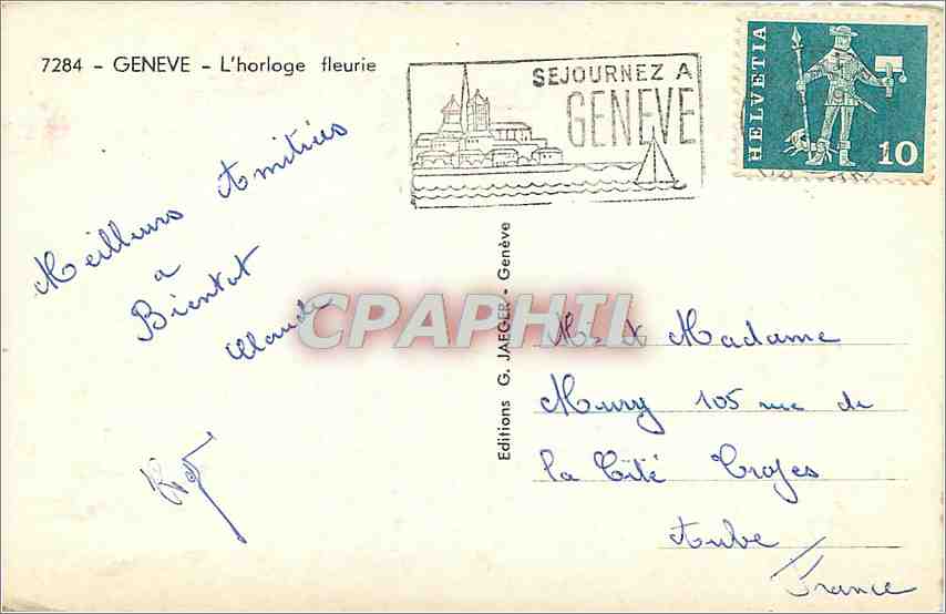 CPM Geneve L'Horloge fleurie  — Verso