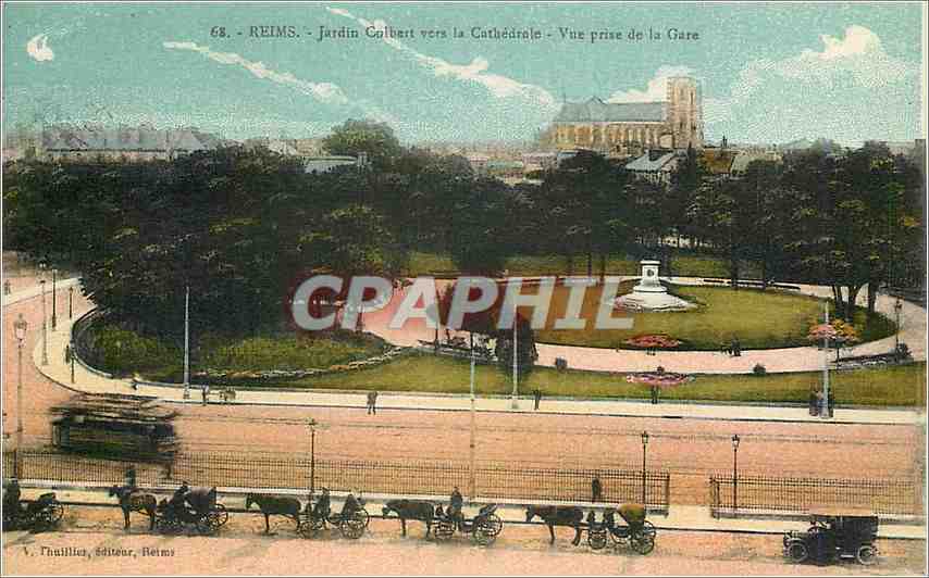 CPA Reims Jardin Colbert vers la Cathedrale Vue prise de la Gare 