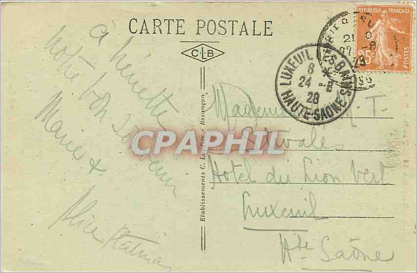 CPA Environs de la Feuillee Dorothee Hotel La Cascade de Faymont  — Rückseite