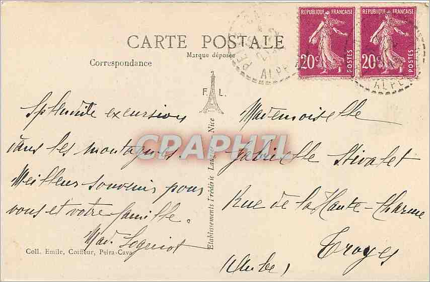 CPA Peira Cava AM Route et Foret de Turini  — Rückseite