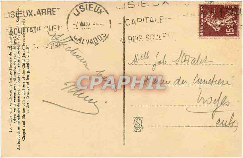 CPA Chapelle et Chasse de Sainte Therese de l'Enfant Jesus  — Rückseite