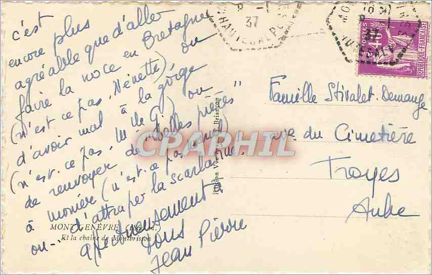 CPM Mont Genevre Et la chaine de Montbrisson  — Rückseite