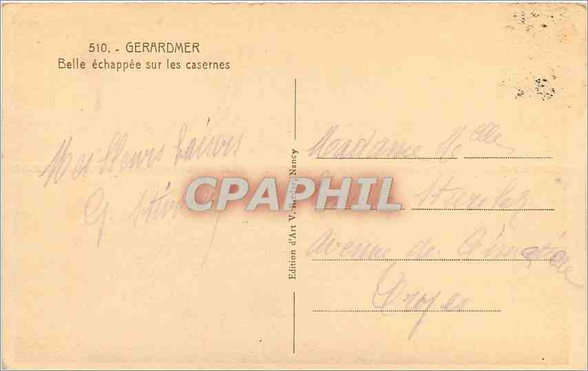 CPA Gerardmer Belle echappee sur les casernes  — Rückseite