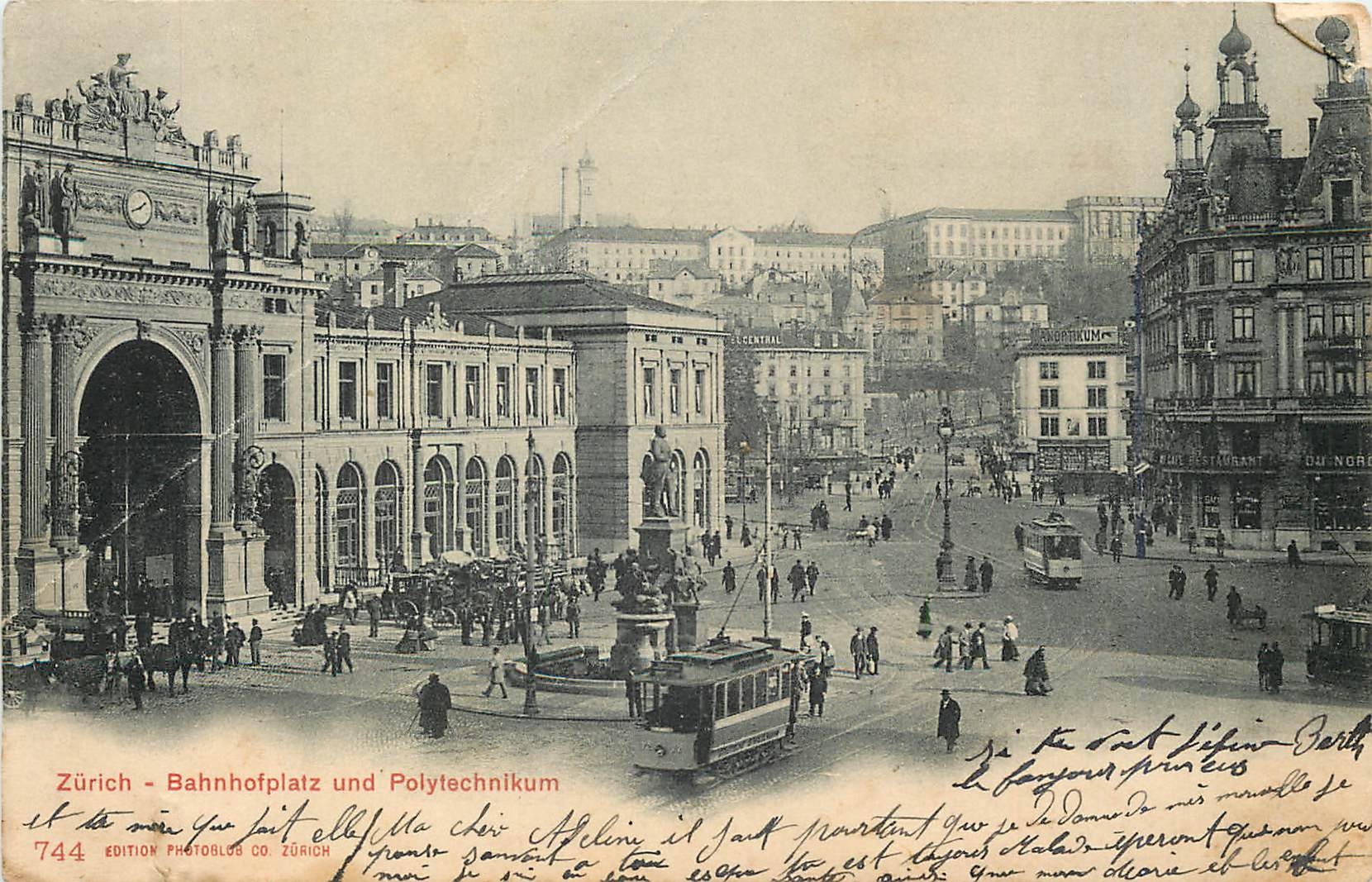 CPA Zurich Bahnhofplatz und Polytechnikum Tramway