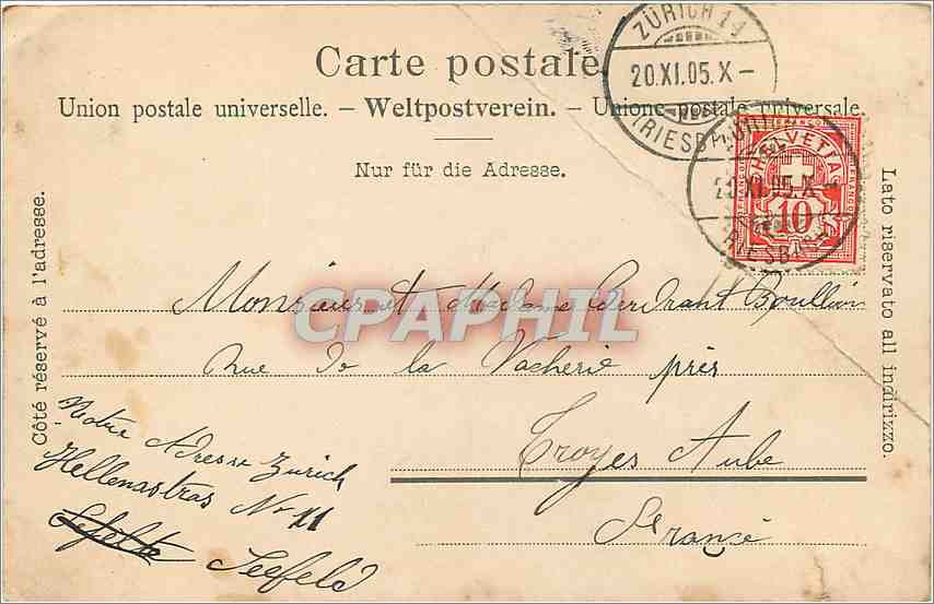 CPA Zurich Bahnhofplatz und Polytechnikum Tramway — Verso