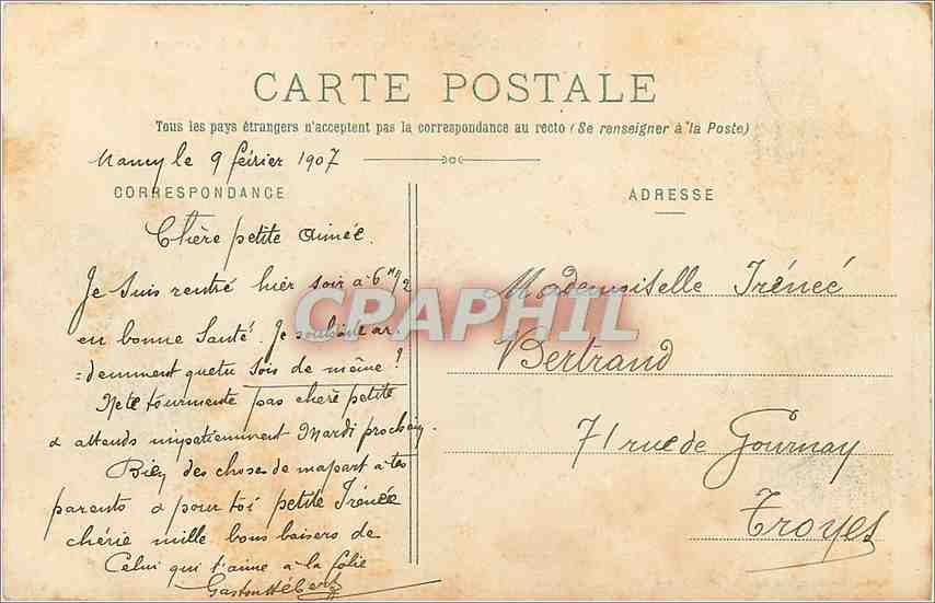 CPA Nancy Arc de Triomphe vu de la Place de la Carriere  — Rückseite