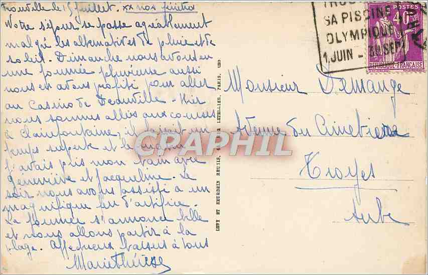 CPA Trouville Plage et les Hotels  — Verso