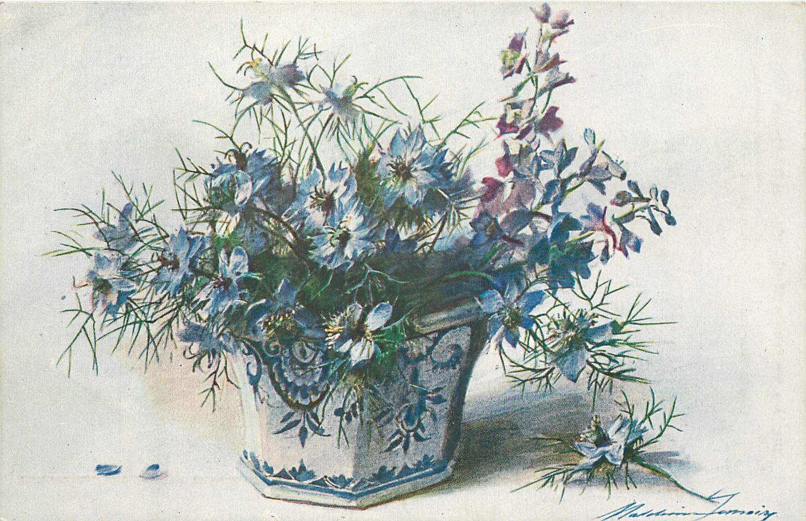CPA Mme Madeleine Lemaire Nigelle et Delphinium 