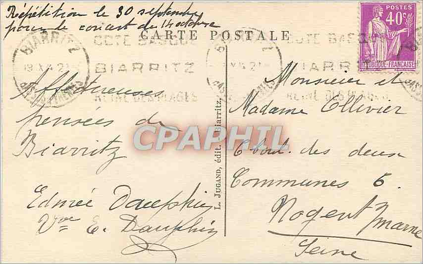 CPA Biarritz La Villa Belza actuellement denommee Chateau Basque  — Verso