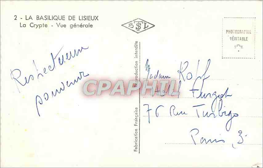 CPM La Basilique de Lisieux La Crypte Vue generale  — Verso