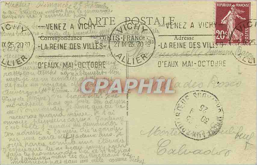 CPA Vichy Allier Etablissement Thermal  — Verso