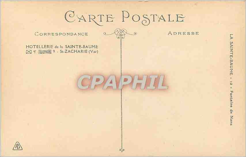 CPA Hotellerie de la Sainte Baume St Zacharie Var  — Verso