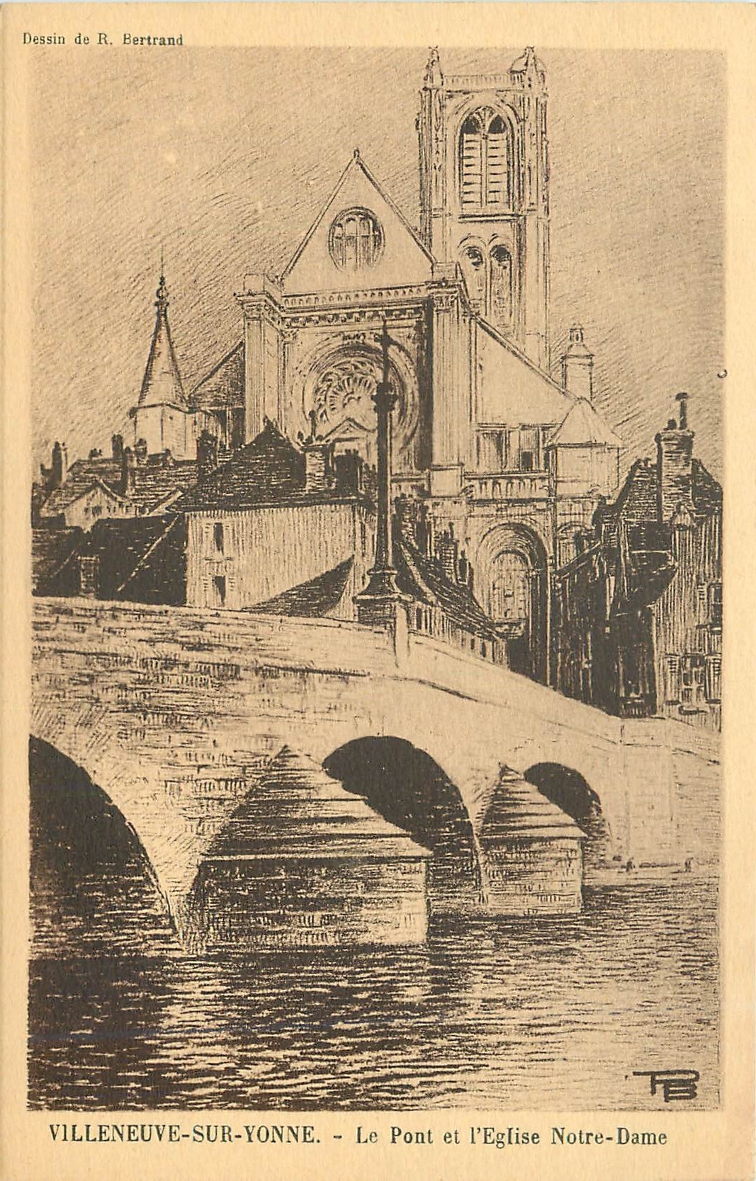 CPA Villeneuve sur Yonne Le Pont et l'Eglise Notre Dame 
