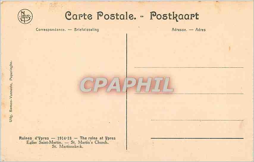CPA Ruines d Ypres Eglise Saint Martin  — Rückseite