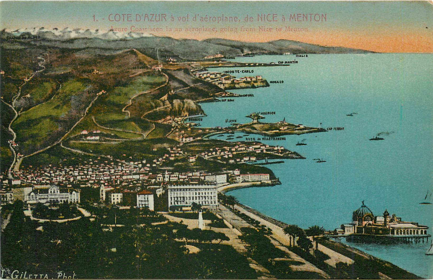 CPA Cote d'Azur a vol d'aeroplane de Nice a Menton 