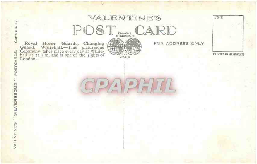 CPA Royal Horse Guards Changing guard Whitehall London Militaria — Verso