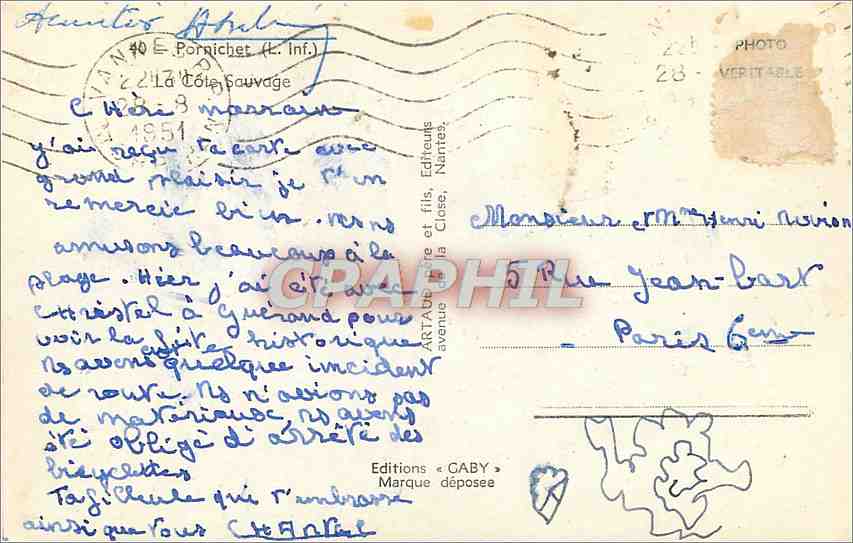 CPA Pornichet L Inf La Cote Sauvage  — Back