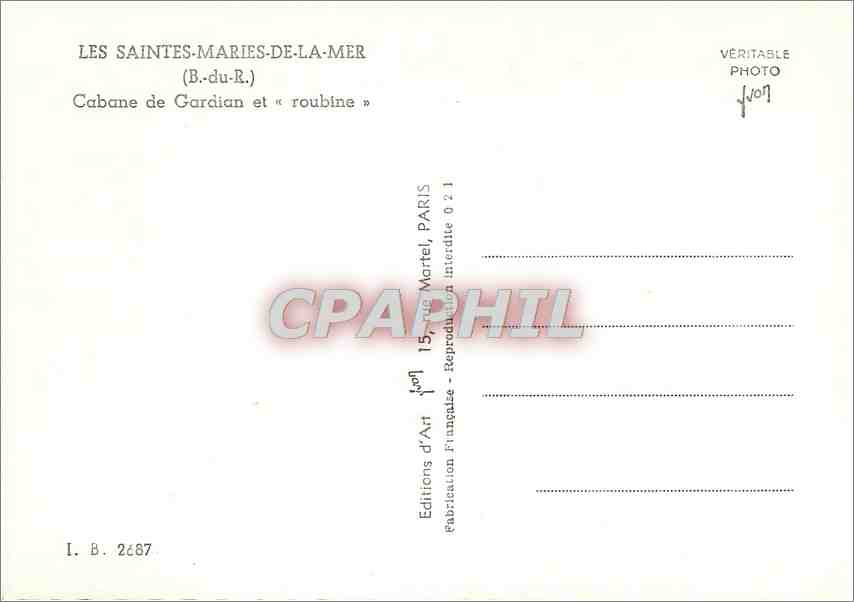 CPM Les Saintes de la Mer B du R Cabane de Gardian et roubine  — Rückseite