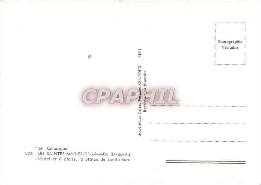 CPM Les Saintes Maries de la Mer B du R L'Autel et a droite la Statue de Sainte Sara  — Rückseite