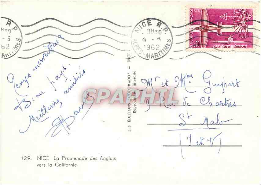 CPM Nice La Promenade des Anglais vers la Californie  — Rückseite