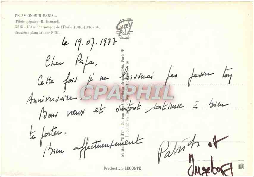 CPM En avion sur Paris L'Arc de triomphe de l'Etoile  — Rückseite