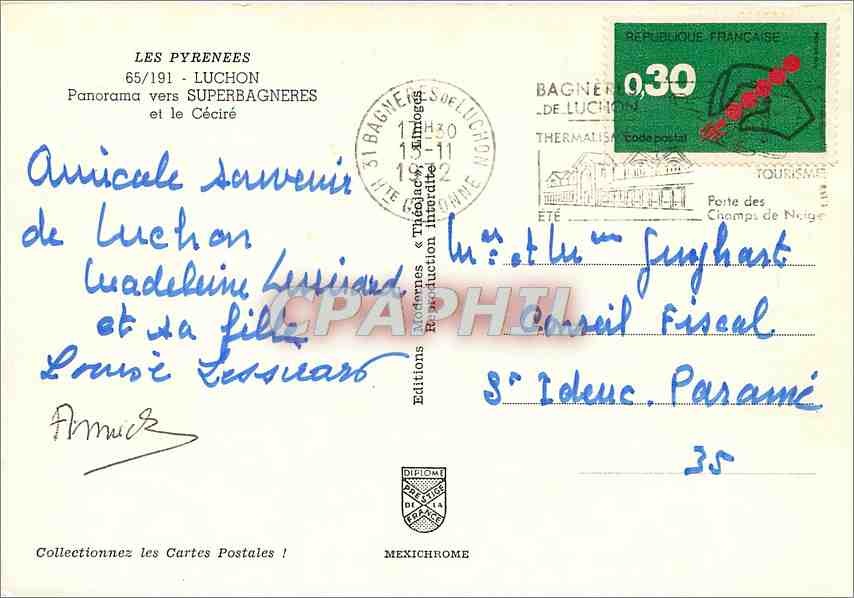 Panorama vers Superbagnères — Les Pyrénées — Éditions & Théâlacs, numéros 65/191 - Luchon — Verso