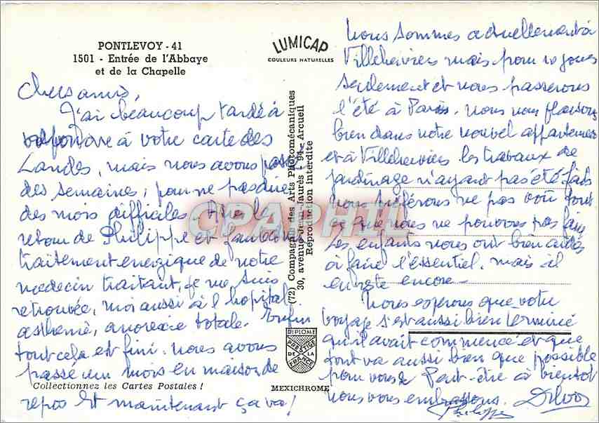 Pontlevoy - Entrée de l'Abbaye et de la Chapelle — IRIS — Verso