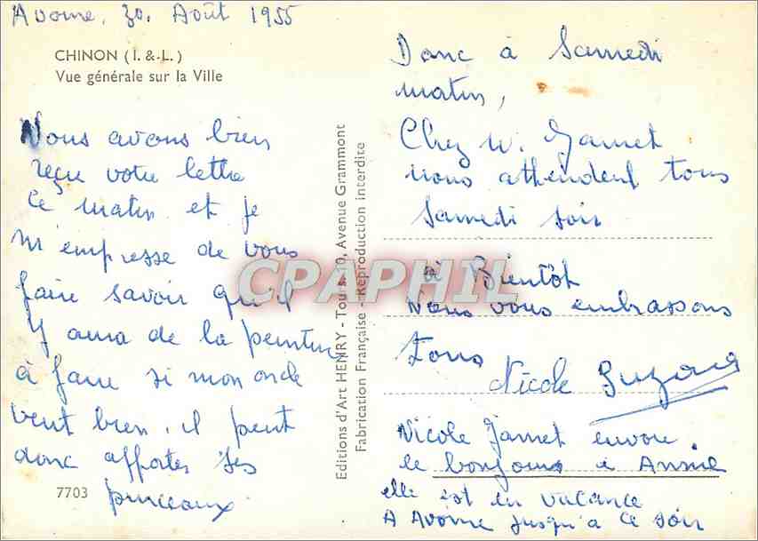 CPM Chinon I et L Vue generale sur la Ville  — Rückseite