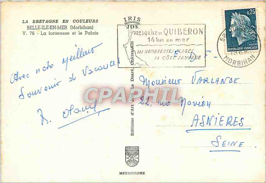 Quiberon — La forteresse et le Palais — Éditions d'Art JOS — Rückseite