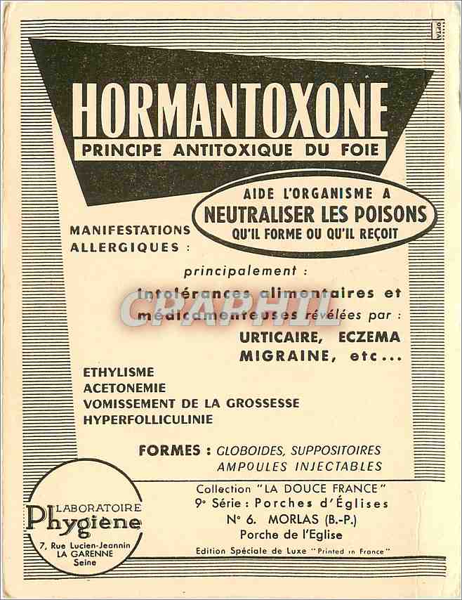 CPM Hormantoxone Principe antitoxique du Foie Morlas Porche de l'eglise — Verso