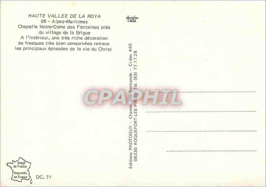 CPM La Brigue Notre Dame des Fontaines Alpes Maritimes  — Rückseite
