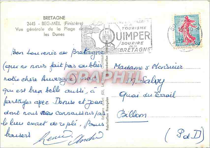 CPM Beg Meil Finistere Vue generale de la Plage de les Dunes  — Rückseite