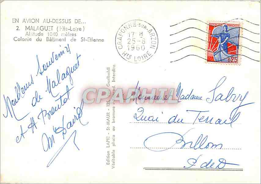 CPM Malaguet Hte Loire Colonie du Batiment de St Etienne  — Rückseite