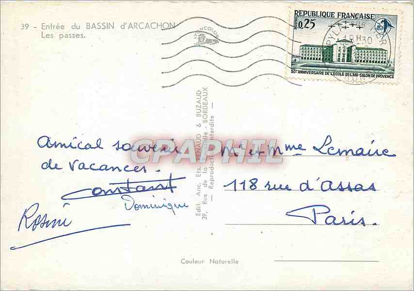 CPM Entree du Bassin d'Arcachon Les passes  — Rückseite