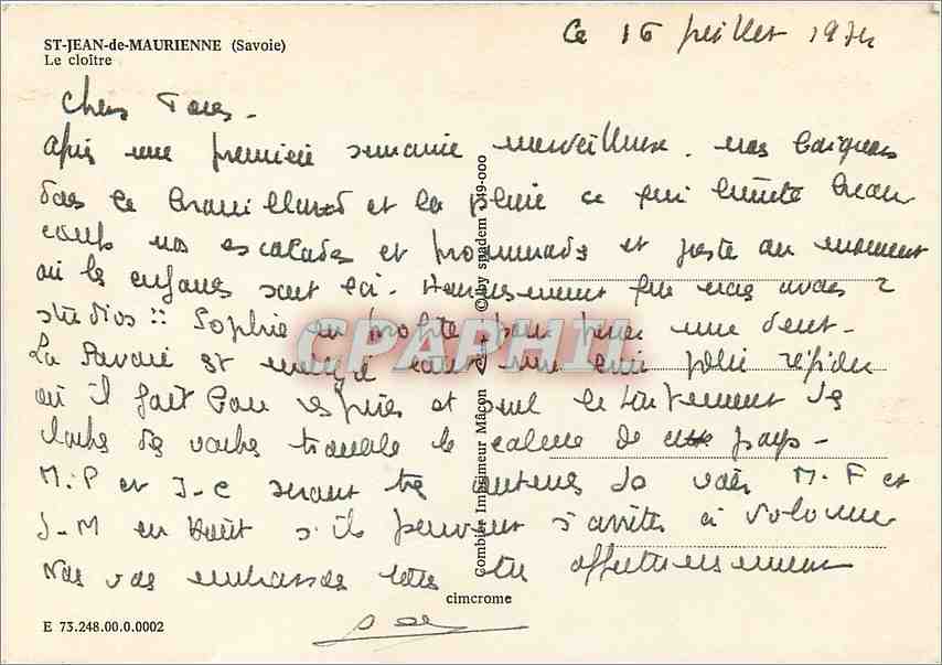 CPM St Jean de Maurienne Savoie Le cloitre  — Rückseite
