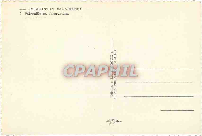 CPM Collection Saharienne Patrouille en observation Chameaux Militaria — Rückseite