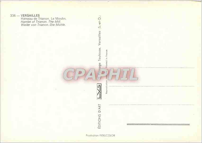 Versailles — Hameau de Trianon, Le Moulin — Éditions Fidelcolor — Verso