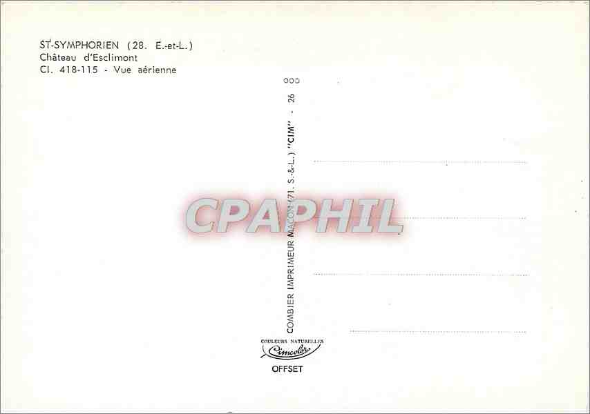 CPM St Symphorien E et L Chateau d'Esclimont Vue aerienne  — Verso